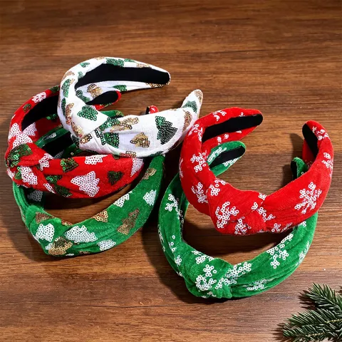 Noël Velours Paillettes Bandeau Noué Arbre de Noël Flocon de Neige Large Accessoires de Cheveux de Fête