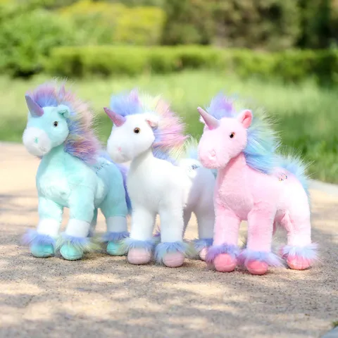 Cute Standing Rainbow Unicorn Plush Toy Stuffed Animal Doll Soft Fluffy Pillow Birthday Gift For Kids