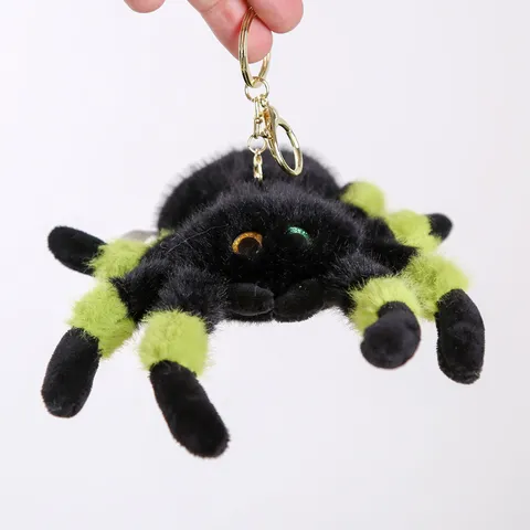 Simulation Spider Pendant Plush Toy Cute Big Eyes Stuffed Animal Doll Fluffy Spider Bag Charm Keychain Gift