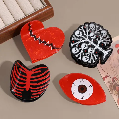 Pince à Cheveux en Acétate d'Halloween Gothique Squelette Chauve-Souris Corbeau Cœur Accessoires de Coiffure pour Femmes
