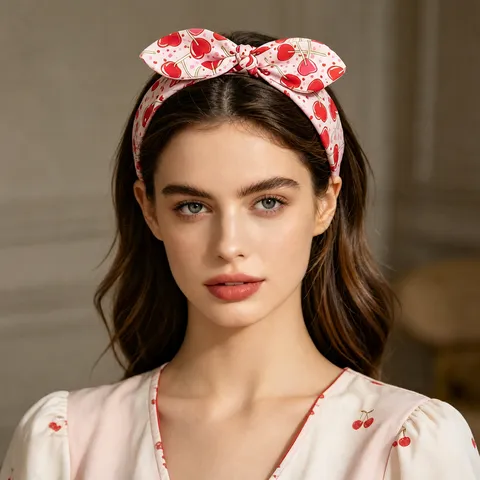 Carino Cerchietto con Fiocco e Orecchio di Coniglio Quadri Cuore Bambina Ampio Fascia Festival Tessuto Accessori per Bambini