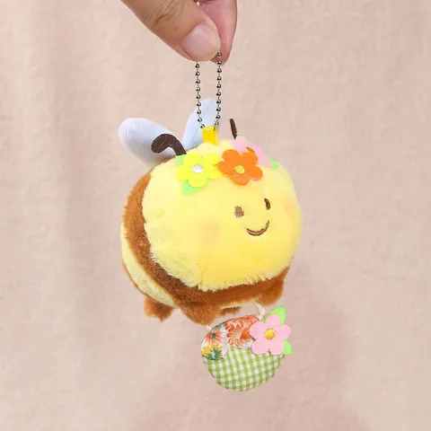 Cute Bee Plush Toy Pendant Stuffed Animal Doll With Flower Basket Cute Hanging Ornament For Kids Girls Birthday Gift