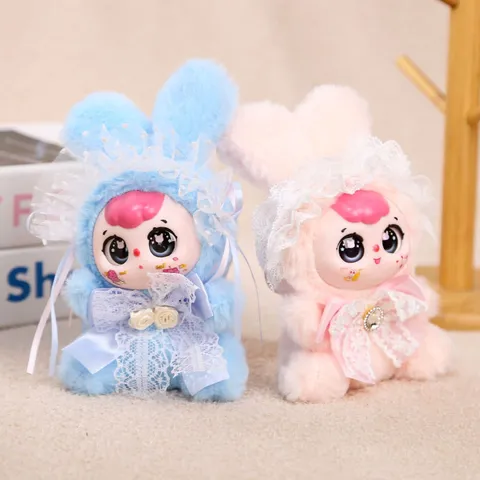 Lindo Colgante de Peluche de Conejo de Encaje con Cara de Vinilo Kawaii Bunny Muñeca Llavero Lindo Bolso Colgante Ornamento Para Mujeres