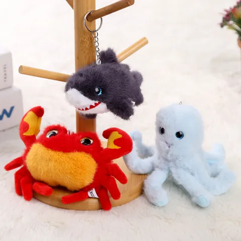 Marine Animal Plush Toys Cartoon Ocean Creature Pendants Soft Stuffed Octopus Shark Turtle Keychains Kids Gifts
