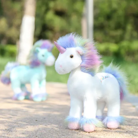 Cute Standing Rainbow Unicorn Plush Toy Stuffed Animal Doll Soft Fluffy Pillow Birthday Gift For Kids
