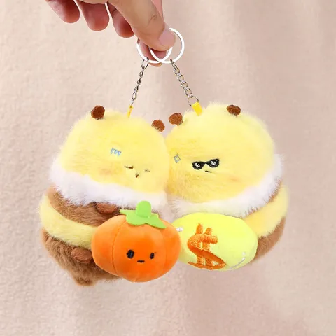 Grazioso Ciondolo in Peluche Ape con Cordino Cartone Animato Animale Stuffed Bambola Portachiavi Borsa Ornament Sospeso Regalo per Bambini