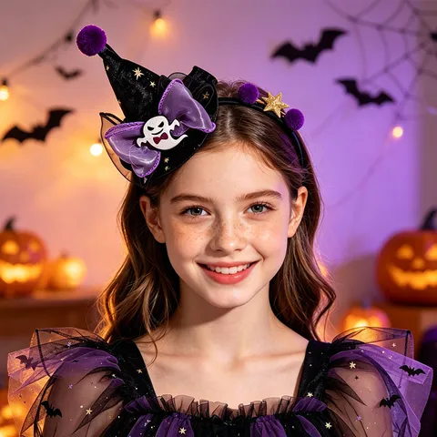 Halloween Witch Hat Headband Pumpkin Ghost Party Costume Hair Accessories Cute Festival Headwear For Women Kids