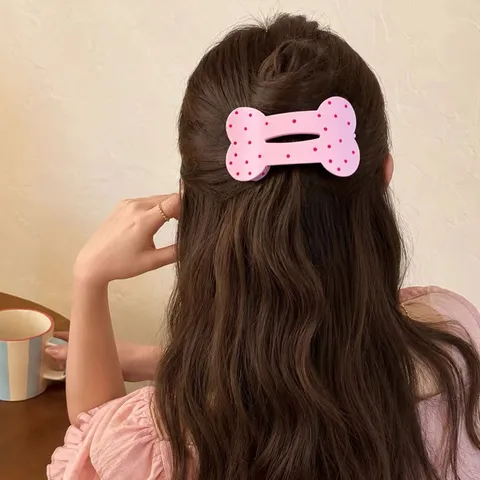 Lindo Pinza de Pelo de Hueso con Lunares de Plástico Calado Pinza de Pico de Pato Flequillo Lateral Accesorios de Cabello
