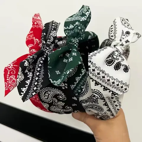 Cerchietto con Fiocco e Orecchie di Coniglio in Tessuto Paisley Fascia per Capelli a Tesa Larga Stile Streetwear Accessori Capelli Donna