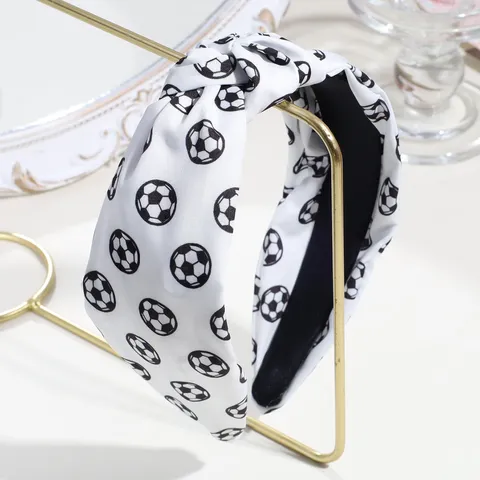 Womens Broad Knotted Fabric Headband Sporty Football Print Hair Hoop Casual Elastic Hair Accessories