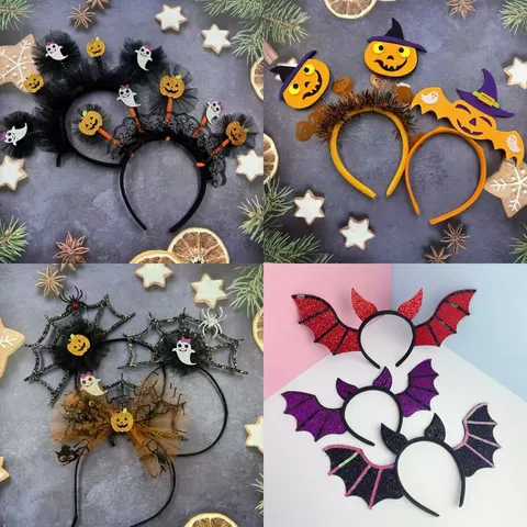 Halloween Spider Web Pumpkin Witch Hat Headband Skull Mesh Headwear Day of the Dead Party Hair Accessories for Women