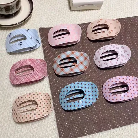 Fashion PVC Polka Dot Floral Oval Hair Claw Large Flat Hair Clip Curved Updo Hair Clamp Exquisite Headwear For Women Jewelry