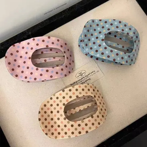 Fashion PVC Polka Dot Floral Oval Hair Claw Large Flat Hair Clip Curved Updo Hair Clamp Exquisite Headwear For Women Jewelry