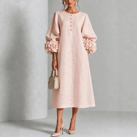 Donna Casual Elegante Tinta Unita Manica Lunga Abito Scollo V Vestibilità Larga Abito Medio Lungo Moda Quotidiana