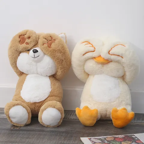 Lindo Juguete de Peluche de Animales Cucú Muñeca de Peluche Suave Dibujos Animados Conejo Pato Perro Mono Rana Panda Dinosaurio Juguete Compañero Regalo