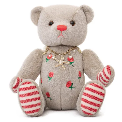 Carino Orsetto di Peluche Imbottito Con Cinque Articolazioni Ricamo di Rosa Morbido Bambola Animale Regalo di San Valentino