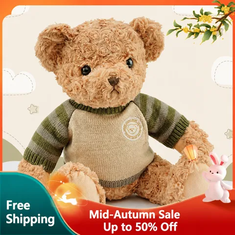 Orsetto di Peluche Vintage con Maglione Bambola di Peluche Simpatico Orso Morbido Cuscino per Dormire Regalo di Compleanno per Bambini Decorazione