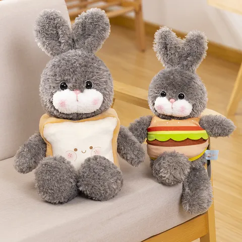 Grazioso Coniglietto di Peluche Animale di Peluche Con Vestiti Rimovibili Burger Pane Morbido Regalo Compagno per Bambini Ragazze