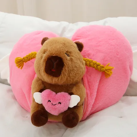 Cute Capybara Plush Toy Stuffed Animal With Angel Wings And Love Heart Pillow Soft Doll Girl Gift Home Decor