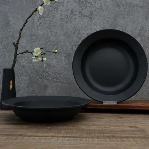 Black Matte Melamine Bowl Japanese Style Thickened Anti-Scald Wide Rim Round Commercial Soup Bowl