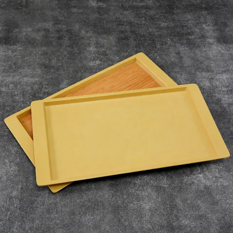 Plateau de Service en Mélamine Grain de Bois Incassable Léger Assiette Dîner Rectangulaire Pour Restaurant Maison Utilisation Commerciale