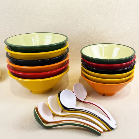 Melamine Two-Color Noodle Bowl Thickened Anti-Fall Soup Ramen Bowl Restaurant Household Chinese Style Tableware