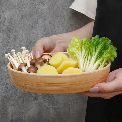 Assiette Ovale à Salade de Légumes en Mélamine Imitation Grain de Bois Restaurant Foyer Plat de Service Hot Pot