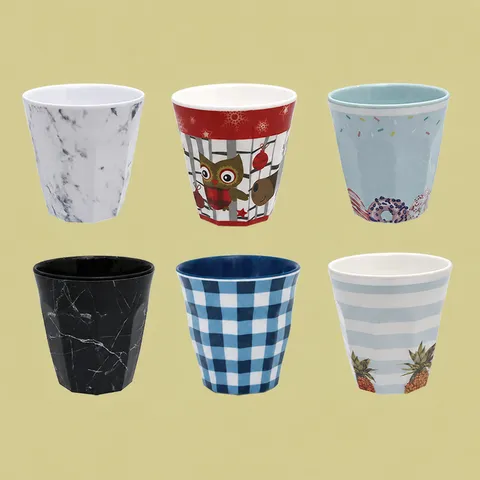 Melamine Creative Nine-Corner Water Cup Japanese Style Minimalist Tea Coffee Cup Marble Pattern Plastic Drinkware Mug