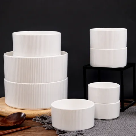 Commercial Melamine Tableware Thickened Drop Resistant Striped Rice Soup Bowl Restaurant Hotel Dinnerware