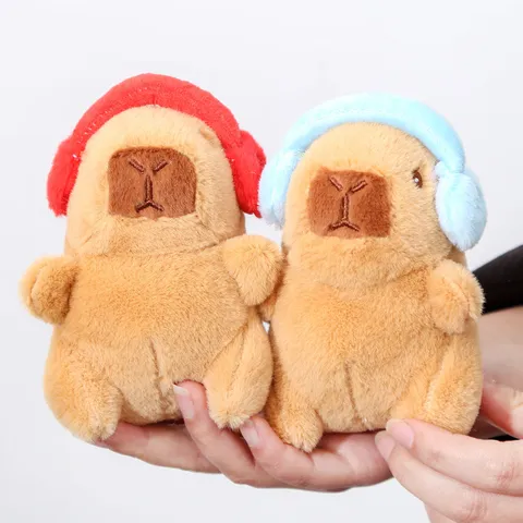 Cute Capybara Plush Toy Keychain Soft Stuffed Animal Doll With Headphone Bag Pendant Cartoon Animal Key Ring Fashion Accessories