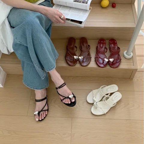 Women's French Style Block High Heel Sandals Elegant Strappy Rhinestone Sandals Summer Dress Shoes