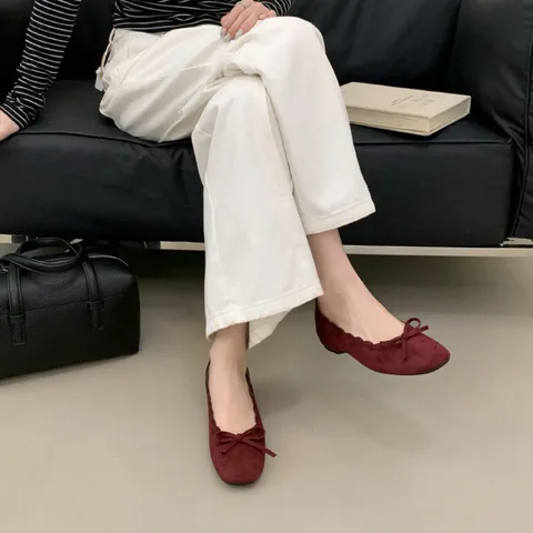 Women's French Bow Round Toe Flat Ballet Shoes Comfortable Slip-On Mary Jane Shoes Daily Casual Walking Footwear