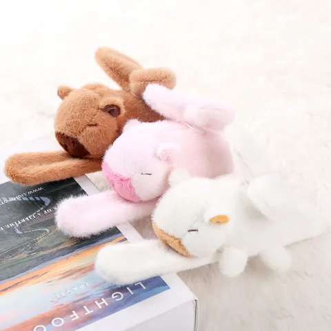 Capybara Plush Slap Bracelet Cute Stuffed Animal Toy Angel Wings Interactive Wristband Soft Doll Gift for Kids