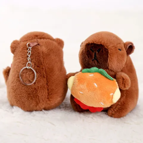 Cute Capybara Plush Toy Keychain Soft Stuffed Animal Doll With Miniature Burger Fries Fast Food Pendant Bag Charm Gift