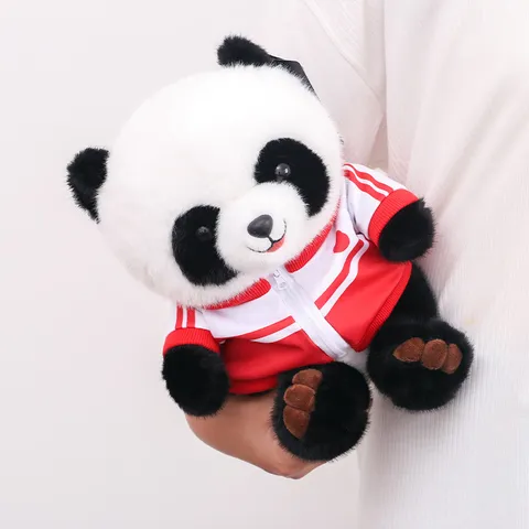 Süßes Panda Plüschtier Stofftier Puppe Mit Rot Blau Schuluniform Weiches Kissen Geburtstag Abschluss Geschenk