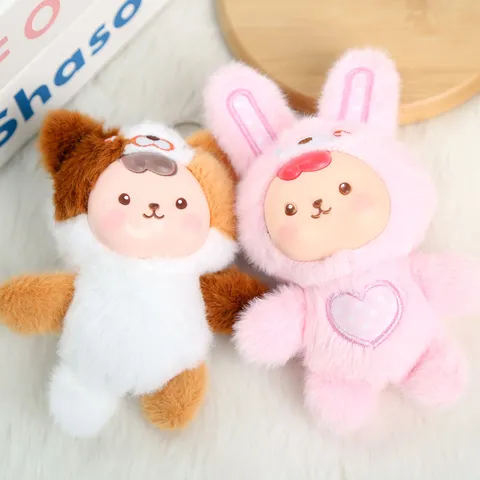 Lindo Peluche con Cara de Vinilo Animal Muñeca Colgante Llavero Dibujos Animados Conejo Oso Rana Bolsa Colgante Adorno Juguete Regalo