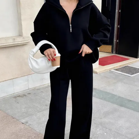 Ensemble Sweat-shirt Décontracté à Demi-Fermeture Éclair et Pantalon Long pour Femme Haut à Capuche et Pantalon Ample à Manches Longues