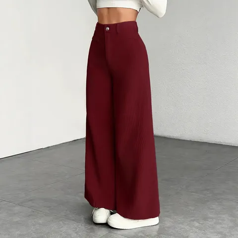 Women Casual High Waist Corduroy Wide Leg Pants Fall Winter Solid Color Loose Long Trousers Commuter Fashion Bottoms