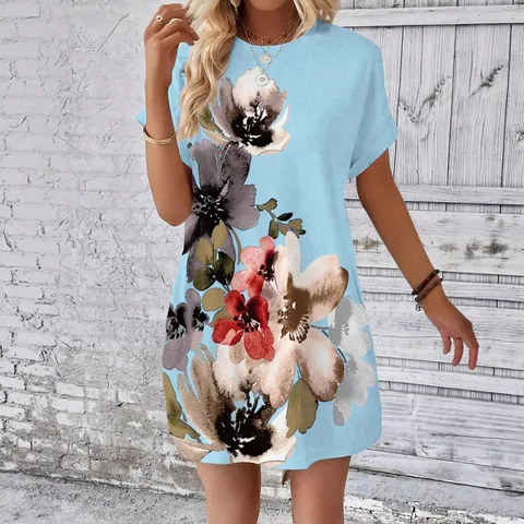 Robe de Plage Décontractée Imprimé Floral Manches Courtes Col V Grande Taille pour Femmes