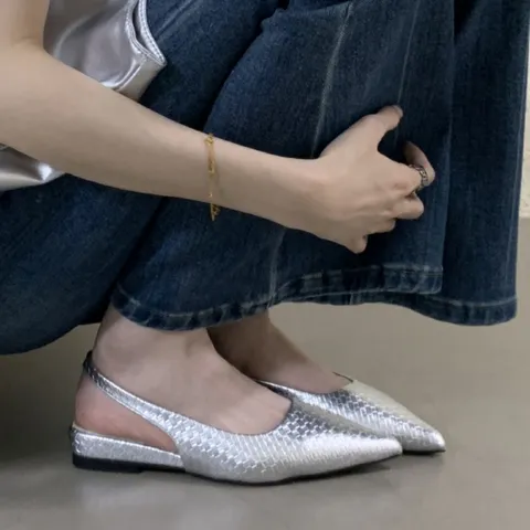 Chaussures Plates à Bout Pointu Mode Française pour Femmes Élégante Texture Tissée Slingback Décontracté Talon Bas
