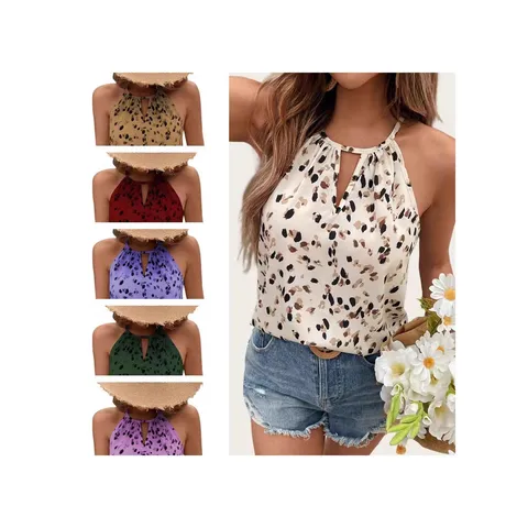 Caraco Décontracté Halter pour Femmes Été Sans Manches Minimaliste Floral Imprimé Slim Fit Dos Nu