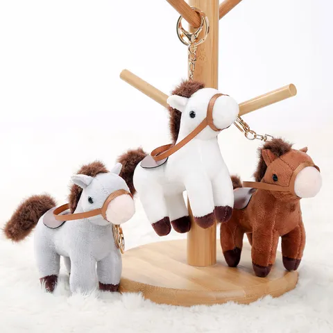 Cute Cartoon Plush Pony Bag Pendant Stuffed Animal Horse Doll Fluffy Keychain Toy For Women Girls Gift