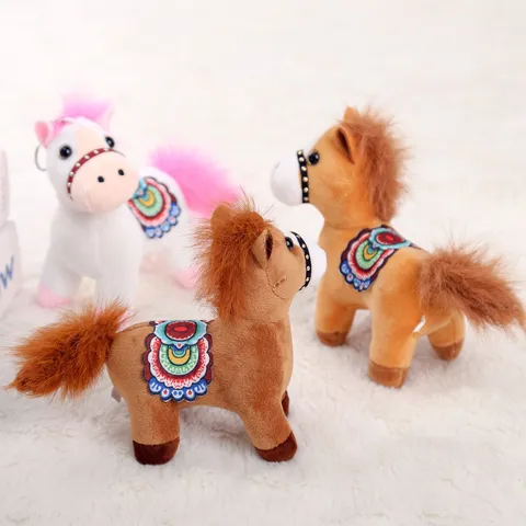 Niedliches schiefes Kopf Pony Plüsch Anhänger Simulationspferd Schlüsselanhänger ausgestopfte Puppe Tasche Hängeornament