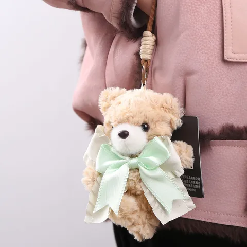Hugs Baby Cute Teddy Bear Plush Pendant Bowknot Keychain Bag Hanging Ornament Stuffed Animal Toy Gift For Women Kids
