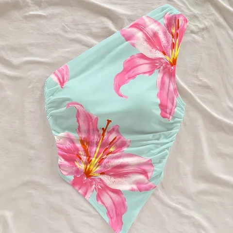 Top Court Sexy Asymétrique Une Épaule Imprimé Floral pour Femmes Été Décontracté Streetwear Sans Manches
