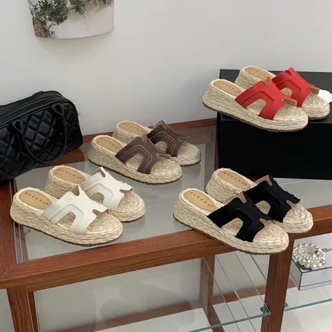 Women's Summer Straw Woven Platform Slide Sandals H-Strap Open Toe Casual Beach Vacation High Heel Slippers
