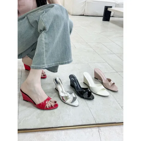 Pantoufles Talons Hauts Compensés Bout Ouvert Mode Française Femme Élégant Slip-On Sandales d'Été Décontractées Matériau EVA Chaussures Confortables