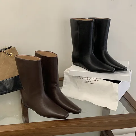 Women's Square Toe Hidden Wedge Chelsea Ankle Boots Solid Color Slip On Short Boots