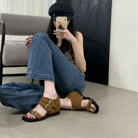 Mujer Retro Minimalista Casual Sandalias Romanas Microfibra Hebilla Tacón Cuña Commute Verano Zapatos de Moda