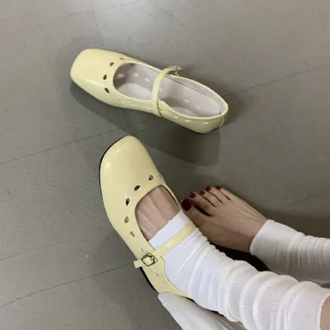 Zapatos Mary Jane Planos Calados Vintage Francés Mujer Cómodos Puntera Redonda Tacón Bajo Zapatos Casuales